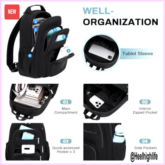 Mini Nylon Backpack Purse with Luggage Strap, 7 Pockets, Water Resistant main image 5